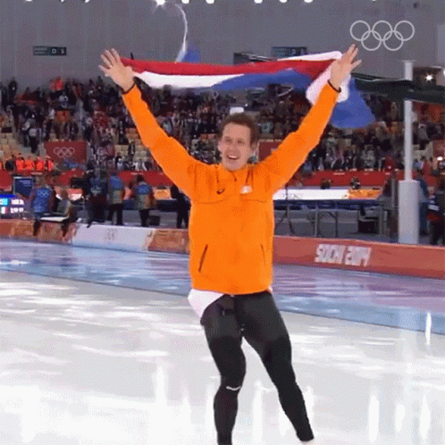 Netherlands Stefan Groothuis Wave Flag While Ice Skating GIF
