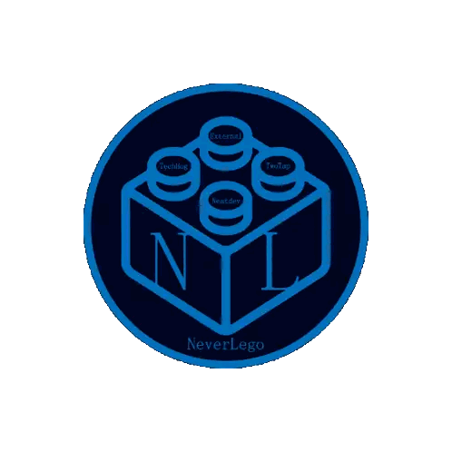NeverLego Logo with Lego Block