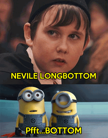 Neville Longbottom Pfft Bottom Laughing Minions GIF