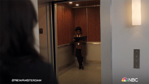 New Amsterdam Veronica Fuentes About To Ride Elevator GIF