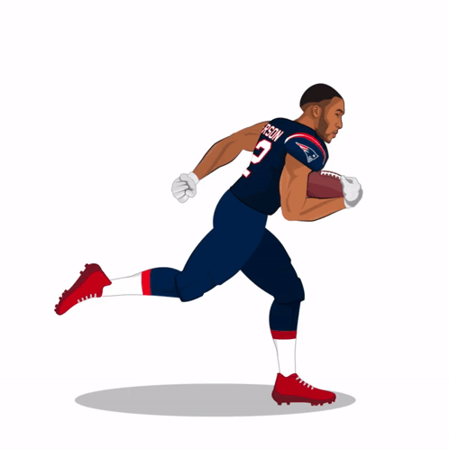New England Football Player Running With Ball on Head