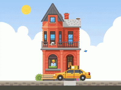 New House Animated Day Night GIF
