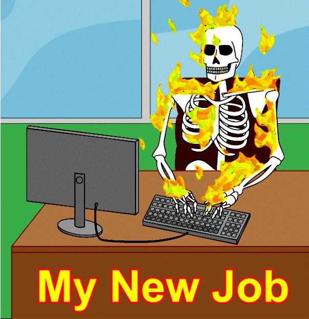 New Job Skeleton Cartoon Fire Burning GIF