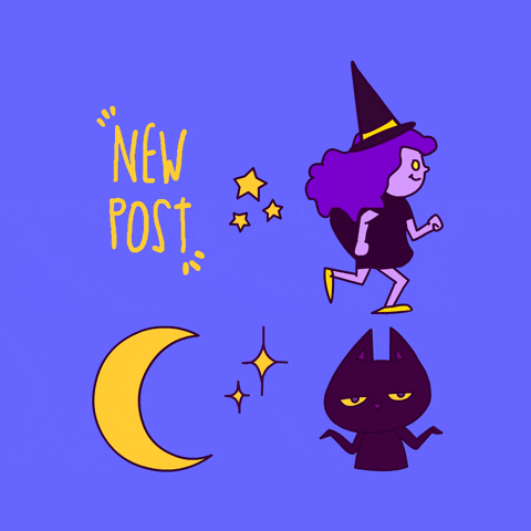 New Post Doodle Art, Witch, Cat And Moon GIF