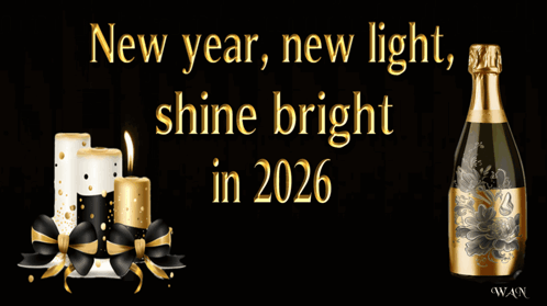 New Year Candle and Wine Glasses Shine Bright 2026