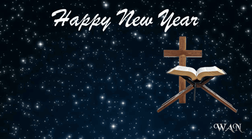 New Year Greeting Card With Cross and Bible