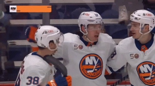 New York Islanders Hockey Players Celebrate A Goal GIF