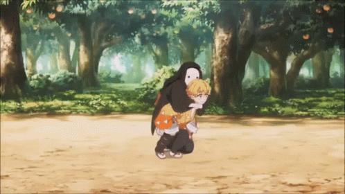 Nezuko Piggybacking On Zenitsu Agatsuma Running Fast GIF