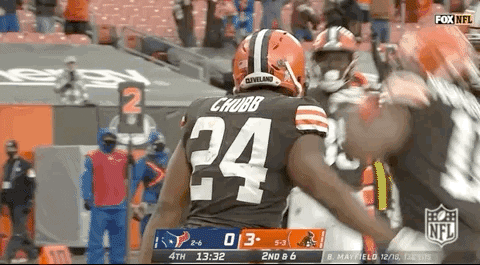 Nick Chubb And Teammates Rejoicing After Touchdown GIF