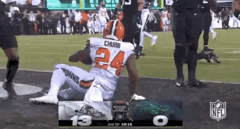 Nick Chubb Getting Up After Falling GIF