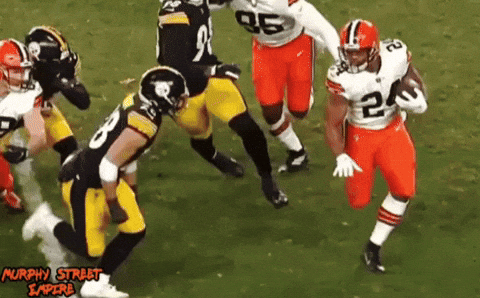 Nick Chubb Stiff Arm Tackle GIF