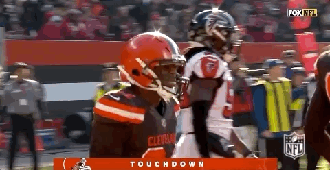 Nick Chubb Tapping Teammate's Helmet GIF
