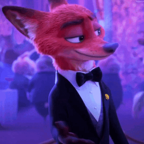 Nick Wilde From Zootopia Is Wearing A Tuxedo And Bow Tie GIF