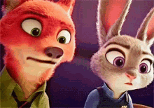 Nick Wilde & Judy Hopps Looking Awkwardly In Something GIF