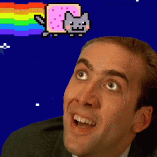 Nicolas Cage Nyan Cat Rainbow Trail Meme GIF