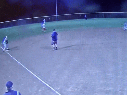 Night Baseball Game Man in Blue Shirt