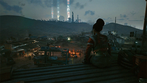 Night Cityscape Views In Cyberpunk GIF