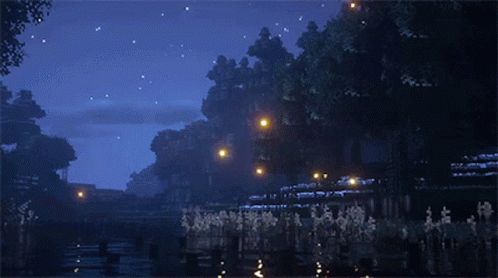 Night River with Trees and Lights