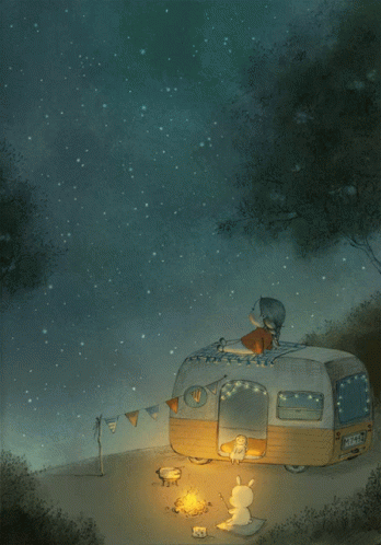 Night Sky Girl Camping GIF