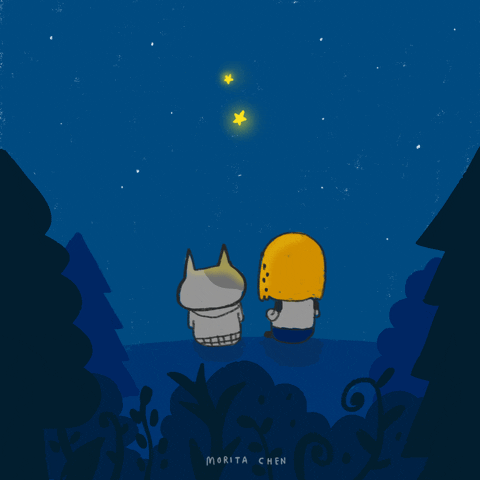 Night Sky Romantic Girl Cat GIF