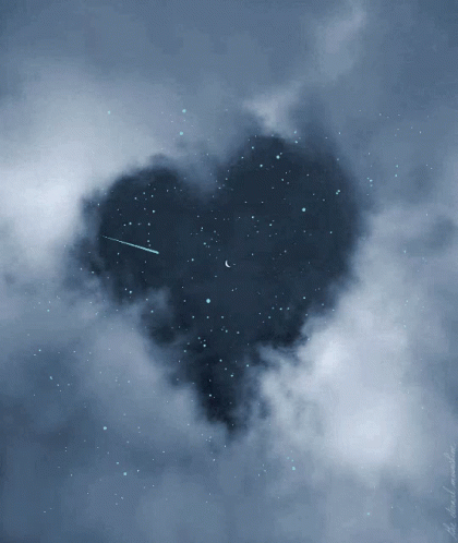 Night Sky Stars Heart Clouds GIF