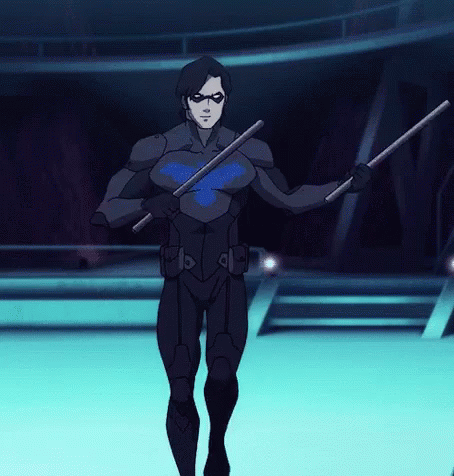 Nightwing Waving Escrima Sticks Fighting Stance GIF