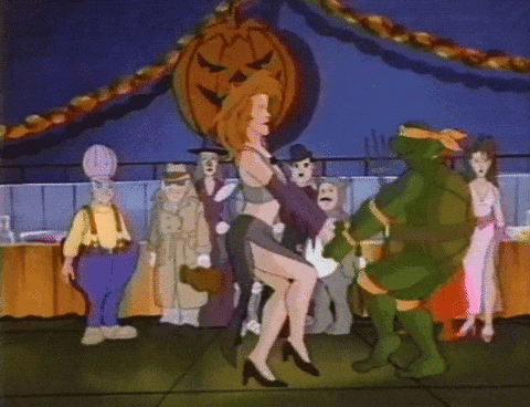 Ninja Turtle Michelangelo Dancing With A Lady GIF
