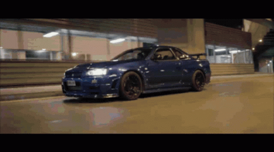 Nissan Skyline R34 Bayside Blue Travelling Car GIF