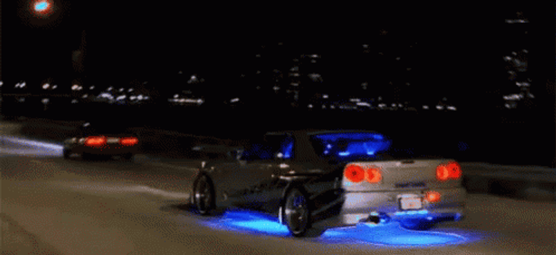 Nissan Skyline R34 Blue Underglow Lights GIF