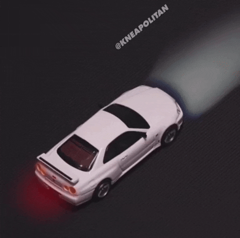 Nissan Skyline R34 Pearl White Birds Eyeview GIF