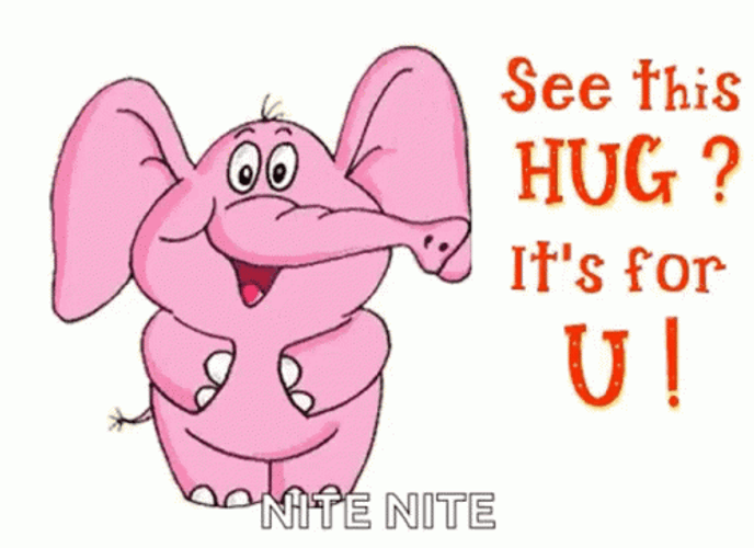 Nite Nite Happy Smiling Pink Elephant Hug GIF