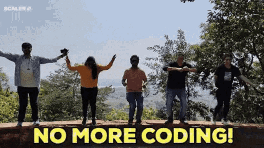No More Coding Happy People Jump GIF