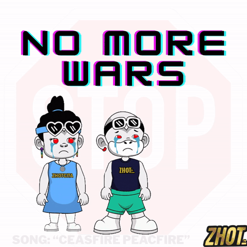 No More Wars Poster With Two Cartoon Characters
