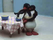Noot Noot Eating With Mother GIF