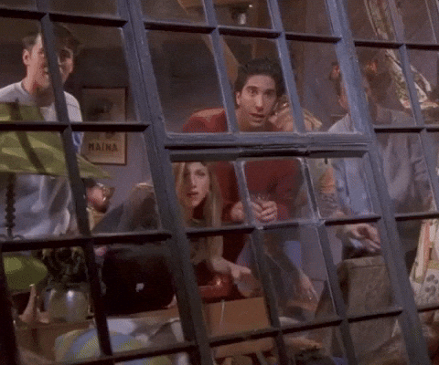 Nosy Friends Characters Looking Through Window GIF