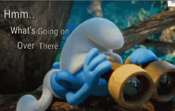 Nosy Nosey Smurf On Tree Branch GIF