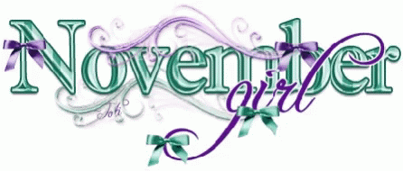 November Girl Animated Text Art Green Purple Ribbons GIF
