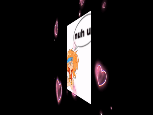 Nuh Uh Orange Hair Girl Pink Glowing Hearts GIF