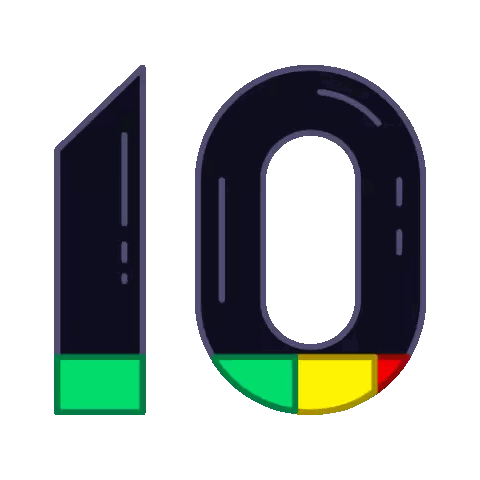 Number 10 Ghost with Party Hat and Confetti