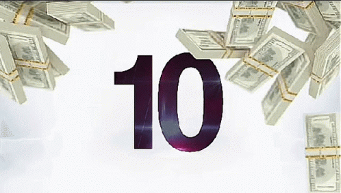 Number 10 Surrounded By Stacks Of US Dollars GIF
