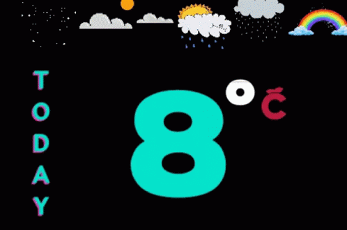Number 8 With Clouds Rain and Rainbow