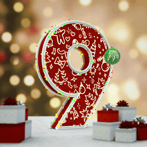 Number 9 With Christmas Decorations And Lights GIF