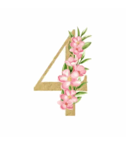 Number Four With Watercolor Flowers