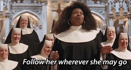 Nun Costume Saying Oh Happy Day to Crowd