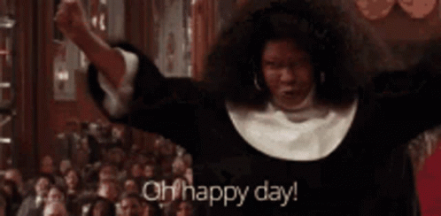 Nun Saying Oh Happy Day to Crowd