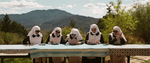 Nuns Eating Outside Sunny Day GIF