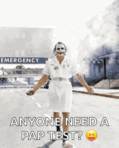 Nurse Joker in Front of Emergency Sign