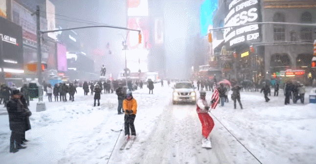 Nyc Times Square Snowboarding GIF