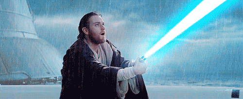 Obi Wan Lightsaber Ready To Strike The Enemy GIF