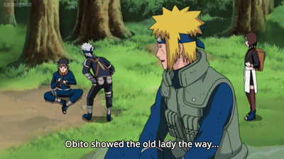 Obito Showed The Old Lady The Way In A Cartoon Scene GIF